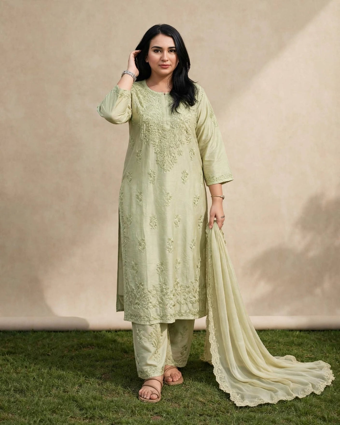 Pure chanderi sets with finest hand embroidered chikankari